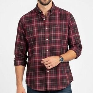 Barbour Burgundy Plaid Button Down Shirt Tailored Fit Cotton Casual Wear 3XL